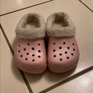 Pink Fuzzy Crocs Kids 10-11